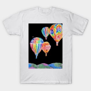 Hot Air Balloon Watercolor Painting on Black Balloons T-Shirt
